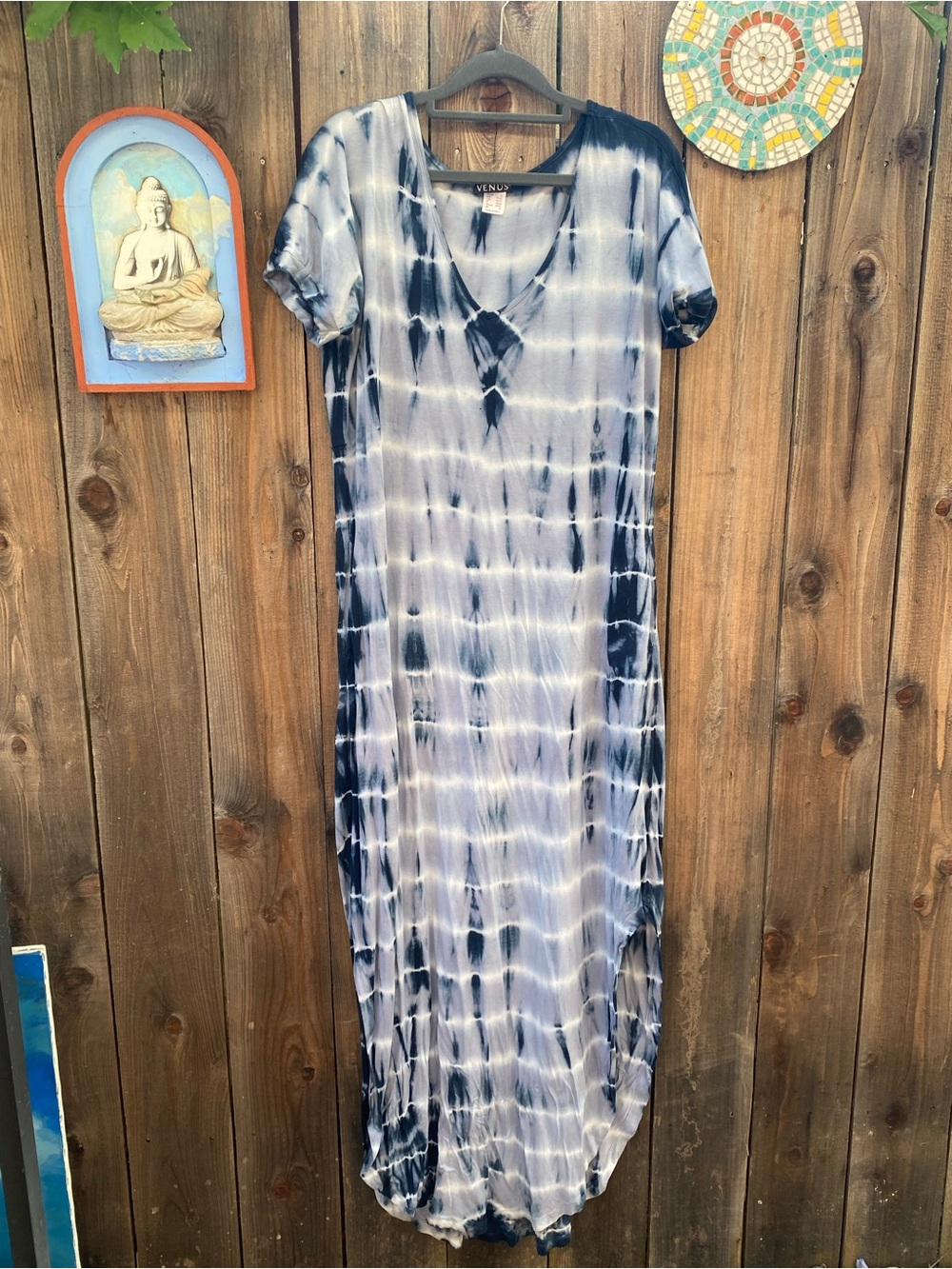 VENUS Blue and White Tie-Dye Maxi Dress